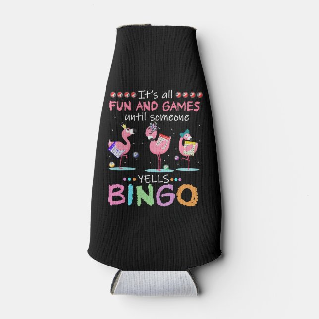 Pink Flamingo Bingo Funny Gift Art Bottle Cooler (Front)