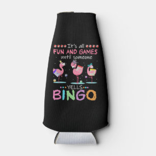 Pink Flamingo Bingo Funny Gift Art Bottle Cooler
