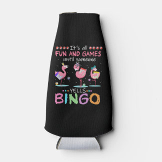 Pink Flamingo Bingo Funny Gift Art Bottle Cooler
