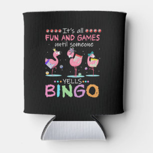 Pink Flamingo Bingo Funny Gift Art Can Cooler