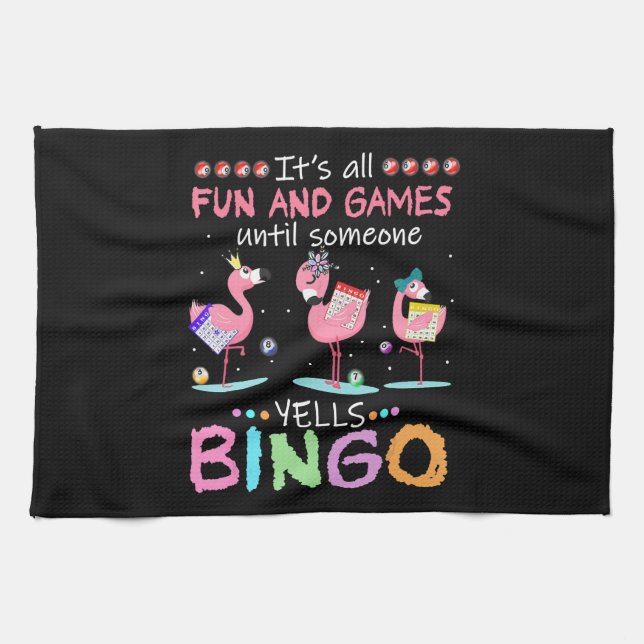 Pink Flamingo Bingo Funny Gift Art Kitchen Towel (Horizontal)