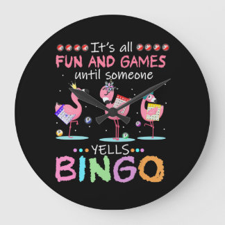 Pink Flamingo Bingo Funny Gift Art Large Clock