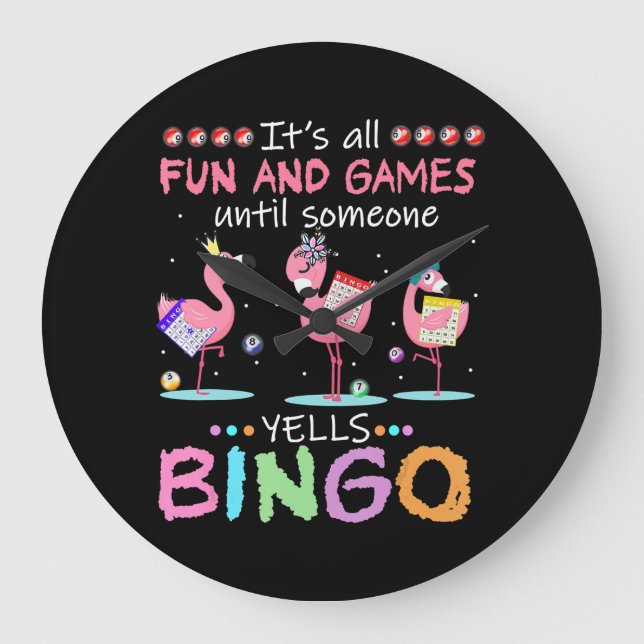 Pink Flamingo Bingo Funny Gift Art Large Clock (Front)