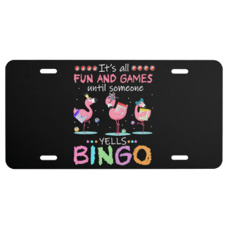 Pink Flamingo Bingo Funny Gift Art License Plate