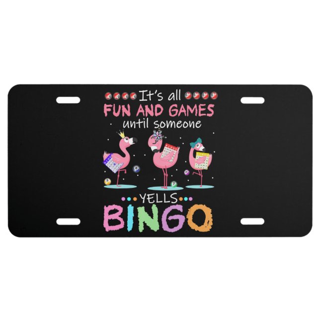 Pink Flamingo Bingo Funny Gift Art License Plate (Front)