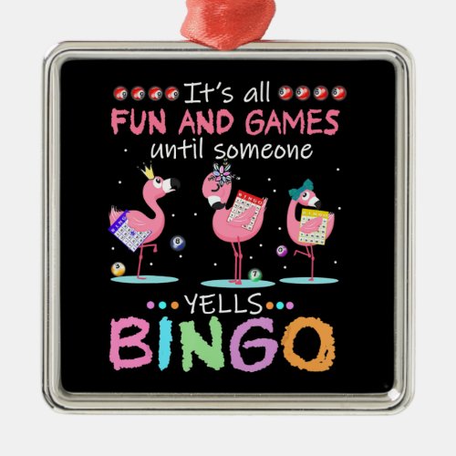 Pink Flamingo Bingo Funny Gift Art Metal Ornament