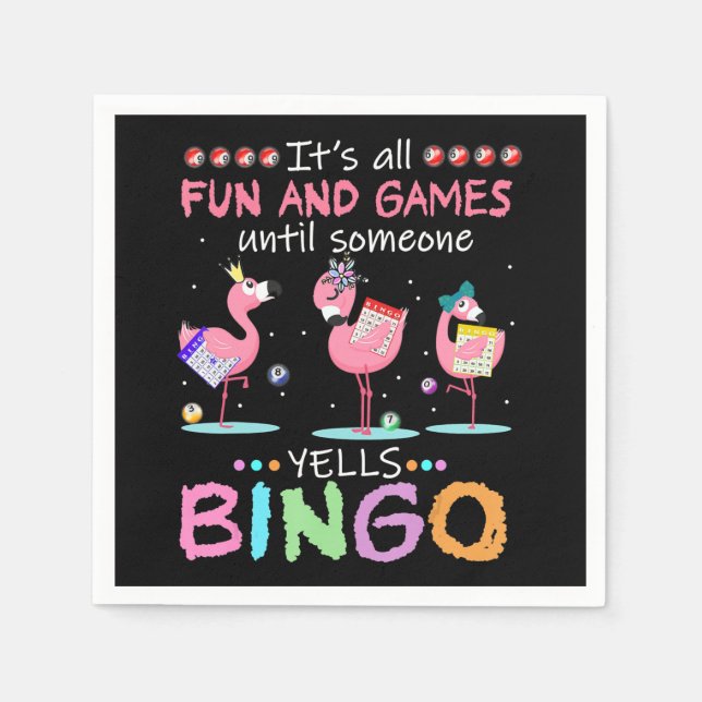 Pink Flamingo Bingo Funny Gift Art Napkins (Front)