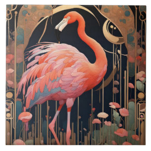 Pink Flamingo Bird Art Deco Art Nouveau Ceramic Tile