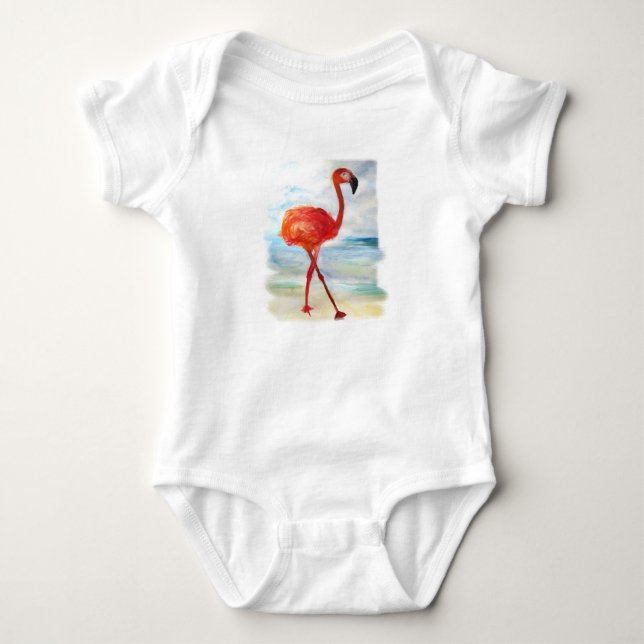 Pink Flamingo Bird Baby Jersey Bodysuit (Front)