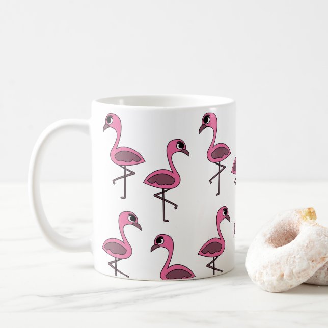 Pink Flamingo Bird Coffee Mug (With Donut)