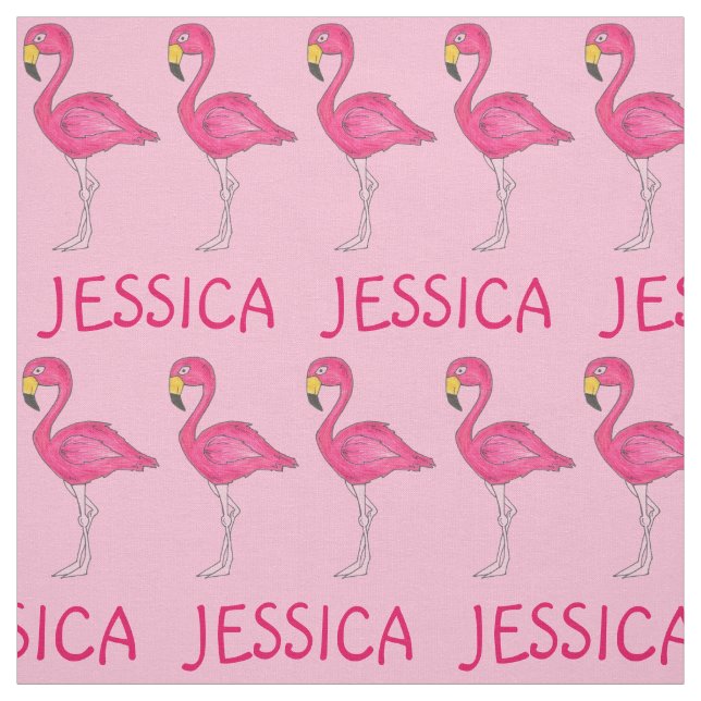 Pink Flamingo Bird Flamingos Personalized Name Fabric (Swatch)