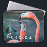 Pink Flamingo Bird Friends Photo Besties Script Laptop Sleeve<br><div class="desc">Who says flamingos can’t have fun with their favorite pal? Smile whenever you use this stunning, colorful photography neoprene laptop sleeve of two pink flamingos playing around. This laptop sleeve comes in three sizes: 15", 13", and 10”. Makes a great gift for your best friend! You can easily personalize this...</div>