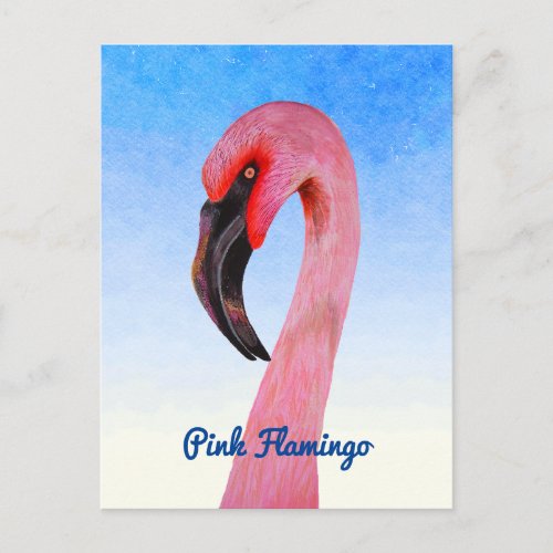 Pink Flamingo Bird Gouache Watercolor Painting Postcard