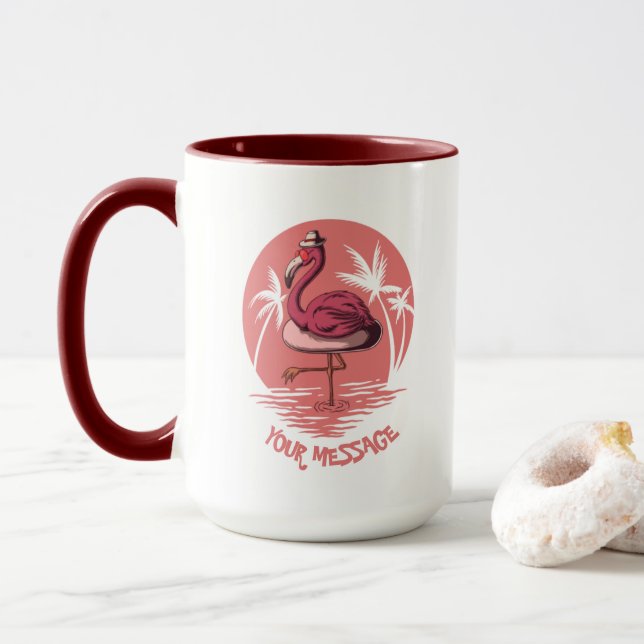 Pink Flamingo Bird  Mug (With Donut)