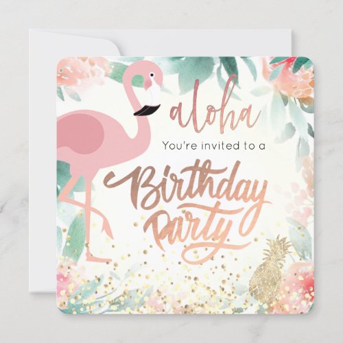 pink flamingo bird tropical birthday party invitation