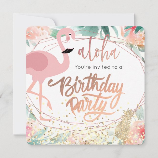 pink flamingo bird tropical invitation (Front)