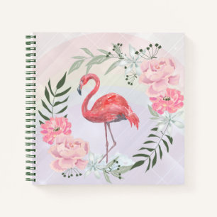 Pink Flamingo, bird, watercolor Notebook