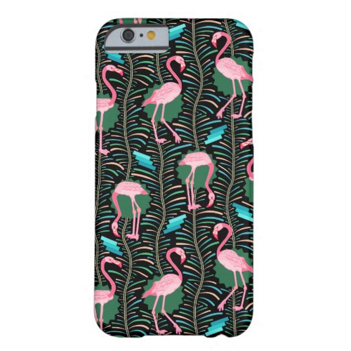 Pink Flamingo Birds 20s Art Deco Ferns Black Barely There iPhone 6 Case