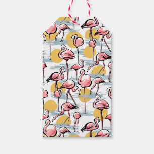 Pink Flamingo birds and sunset Tropical Tango Gift Tags
