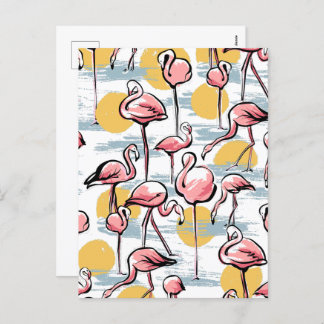 Pink Flamingo birds and sunset | Tropical Tango Holiday Postcard