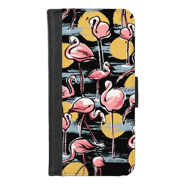 Pink Flamingo birds and sunset | Tropical Tango  iPhone Wallet Case (Front)
