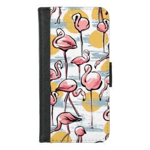 Pink Flamingo birds and sunset   Tropical Tango  iPhone 8/7 Wallet Case
