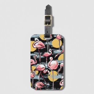 Pink Flamingo birds and sunset   Tropical Tango  Luggage Tag