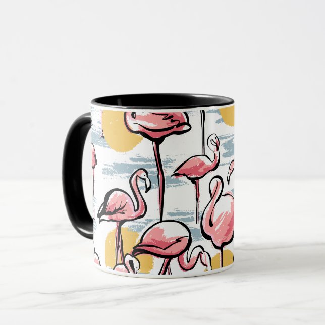 Pink Flamingo birds and sunset | Tropical Tango  Mug (Front Left)