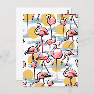 Pink Flamingo birds and sunset | Tropical Tango Postcard