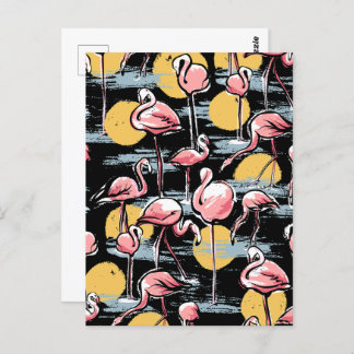 Pink Flamingo birds and sunset | Tropical Tango Postcard