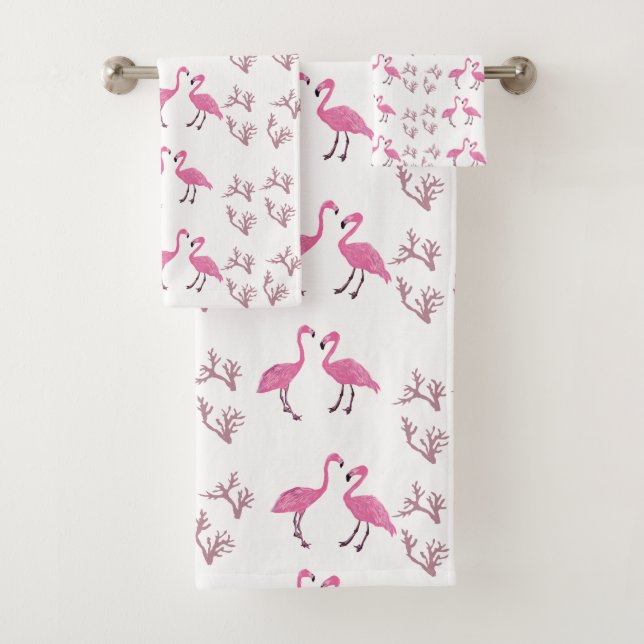 Pink Flamingo Birds Bath Towel Set (Insitu)