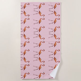 Pink Flamingo Birds Beach Towel