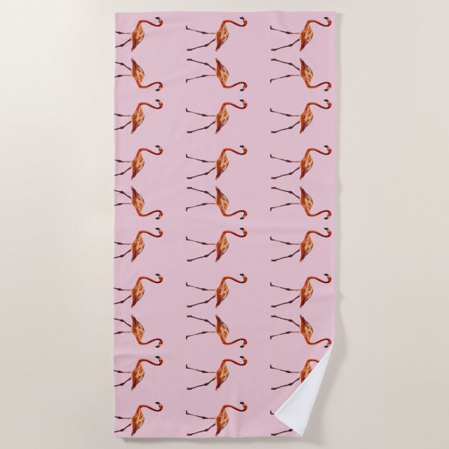 Pink Flamingo Birds  Beach Towel (Front)