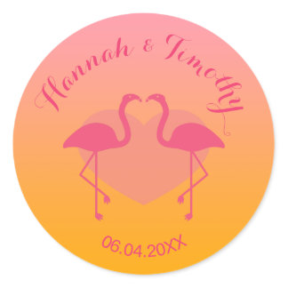 Pink Flamingo Birds Custom Wedding Classic Round Sticker