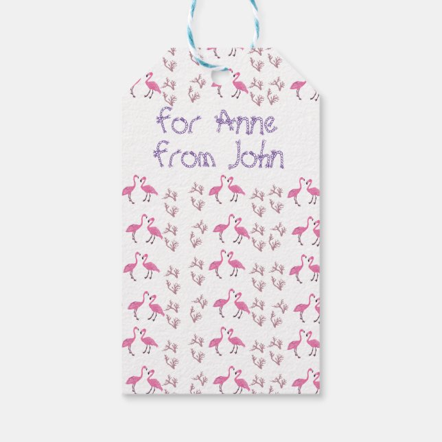 Pink Flamingo Birds Gift Tags (Back)