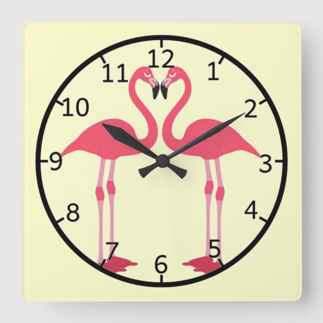Pink flamingo-birds-love-heart square wall clock (Front)