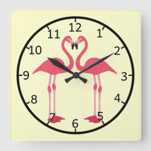 Pink flamingo-birds-love-heart square wall clock