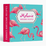 Pink flamingo birds on turquoise background 3 ring binder