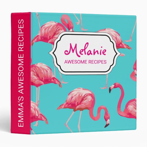 Pink flamingo birds on turquoise background 3 ring binder