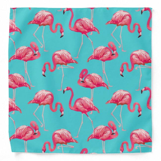 Pink flamingo birds on turquoise background bandana