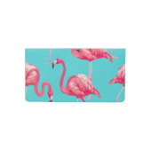 Pink flamingo birds on turquoise background checkbook cover (Front)