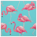 Pink flamingo birds on turquoise background fabric
