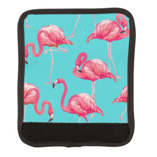 Pink flamingo birds on turquoise background luggage handle wrap