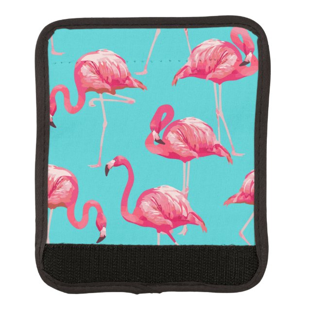 Pink flamingo birds on turquoise background luggage handle wrap (Front)