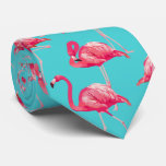 Pink Flamingo Birds On Turquoise Background Neck Tie at Zazzle
