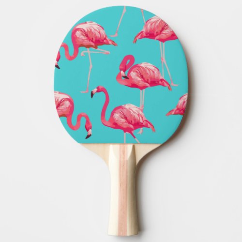 Pink flamingo birds on turquoise background Ping_Pong paddle