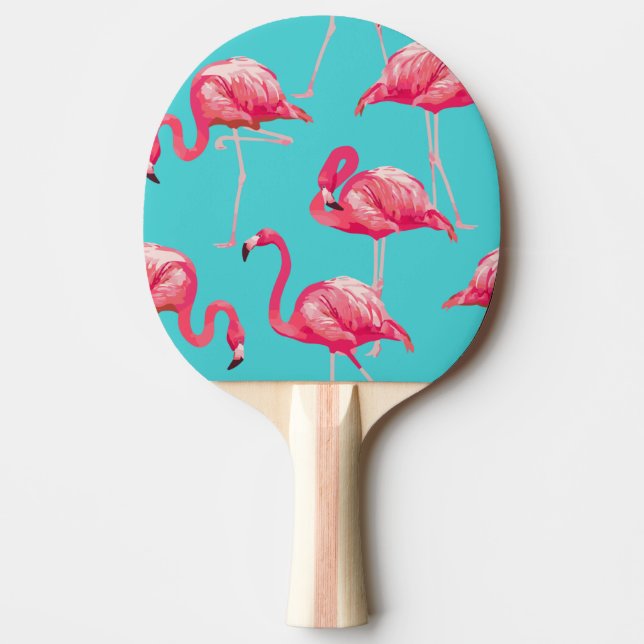 Pink flamingo birds on turquoise background Ping-Pong paddle (Front)