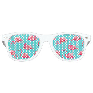 Pink flamingo birds on turquoise background retro sunglasses