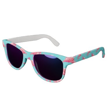 Pink flamingo birds on turquoise background sunglasses