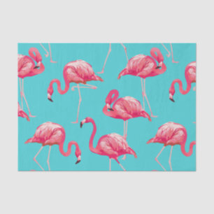 Pink flamingo birds on turquoise background tissue paper